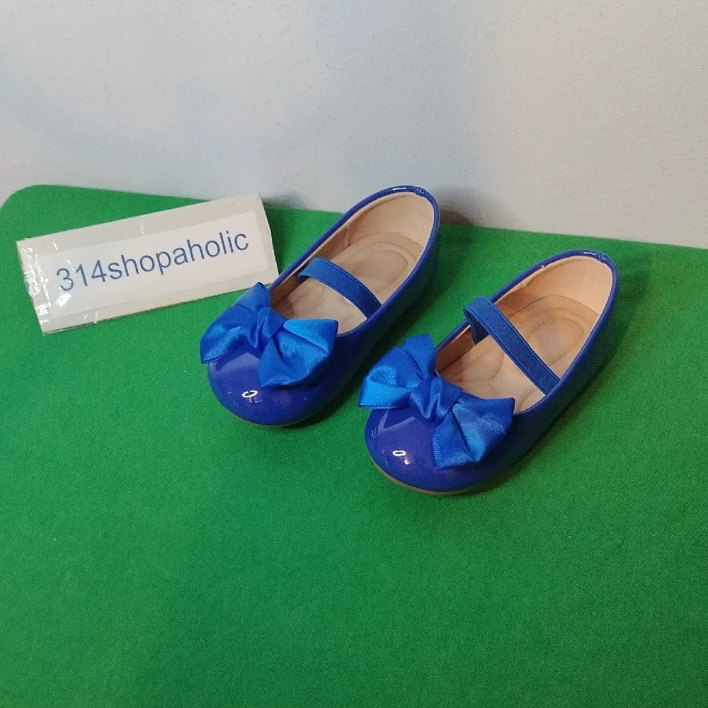 Toddler Girls Blue Patent Leather Shoes With Bow